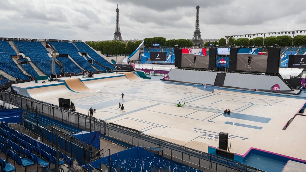 Chuva Adia Evento de Skate Street Masculino nas Olimpíadas de Paris 2024